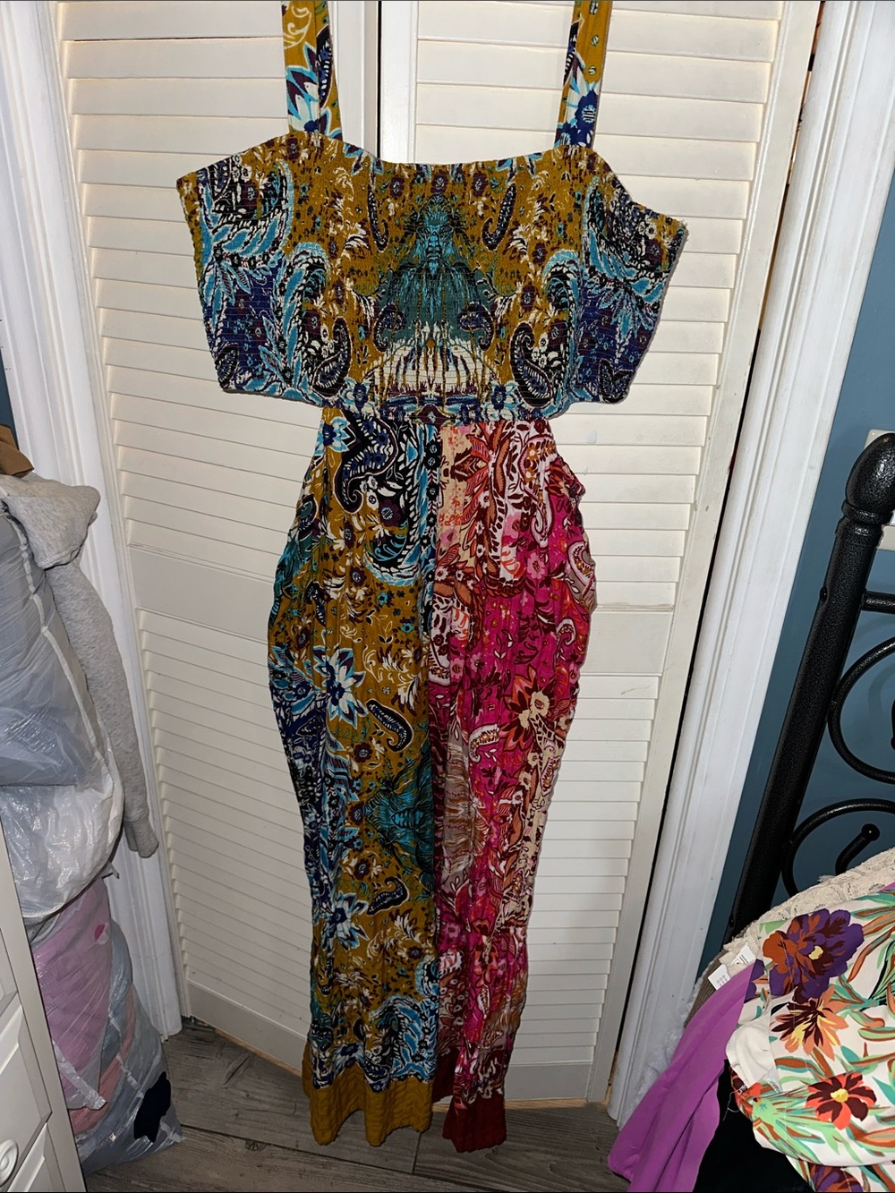 Anthropologie Multi‑Color Paisley Patchwork Jumpsuit